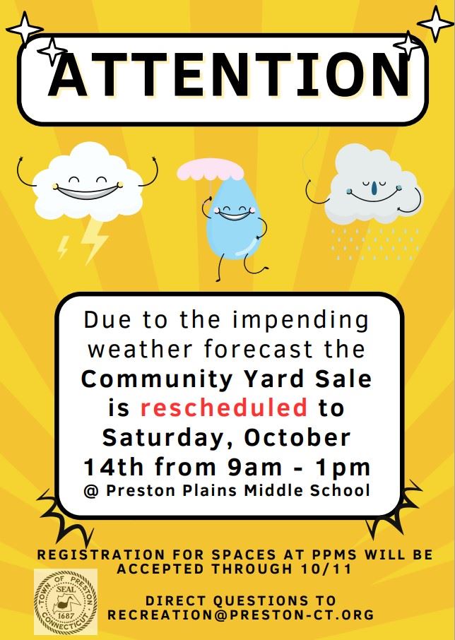 Community Yard Sale Rain Date 10-14-2023