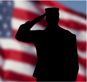Soldier Saluting in front of Flag